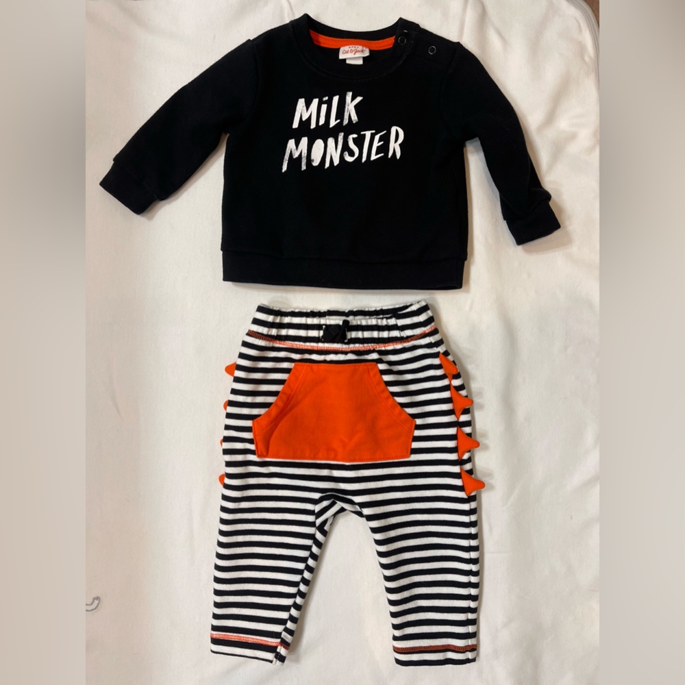 Baby Halloween Cat & Jack “Milk Monster” 2 Pc Outfit